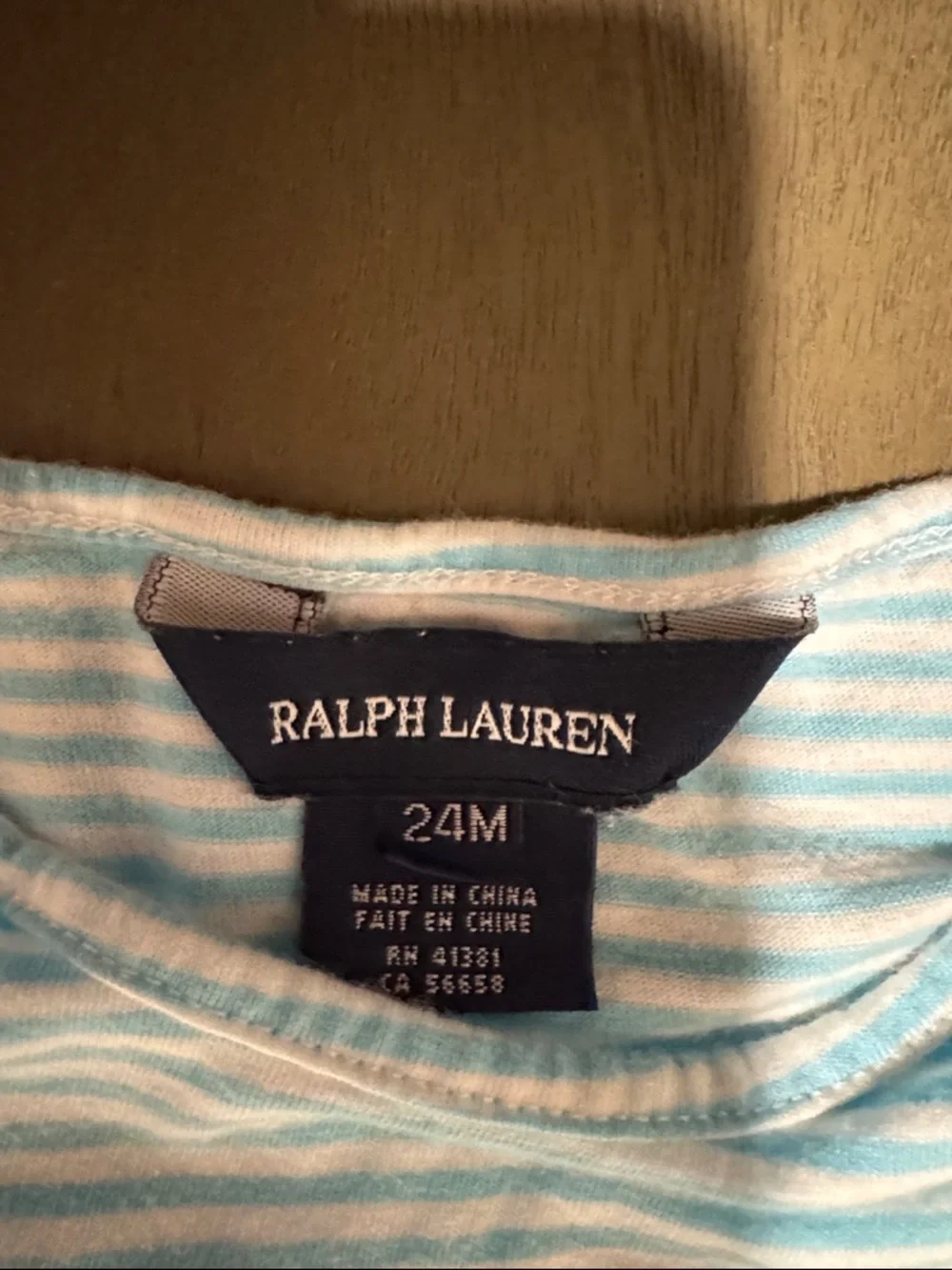 Ralph Lauren Light Blue & White Striped Ruffle Hem Tee